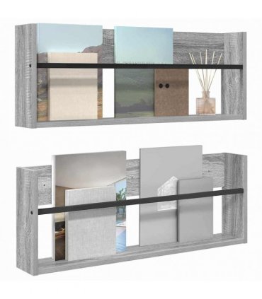 vidaXL Magazine Rack 2 pcs Grey Sonoma 80 x 12 x 30 cm Engineered Wood