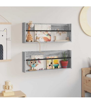 vidaXL Magazine Rack 2 pcs Grey Sonoma 80 x 12 x 30 cm Engineered Wood