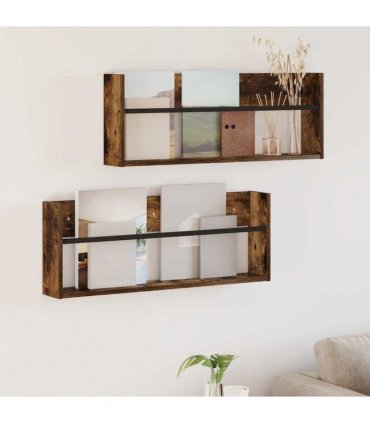 vidaXL Magazine Rack 2 pcs Smoked Oak 80 x 12 x 30 cm Engineered Wood