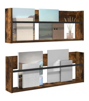 vidaXL Magazine Rack 2 pcs Smoked Oak 80 x 12 x 30 cm Engineered Wood