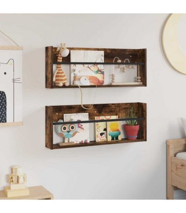 vidaXL Magazine Rack 2 pcs Smoked Oak 80 x 12 x 30 cm Engineered Wood