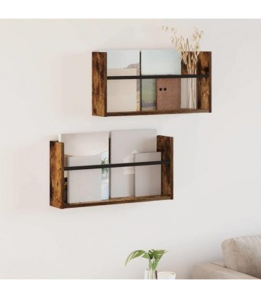 vidaXL Magazine Rack 2 pcs Smoked Oak 60 x 12 x 30 cm Engineered Wood