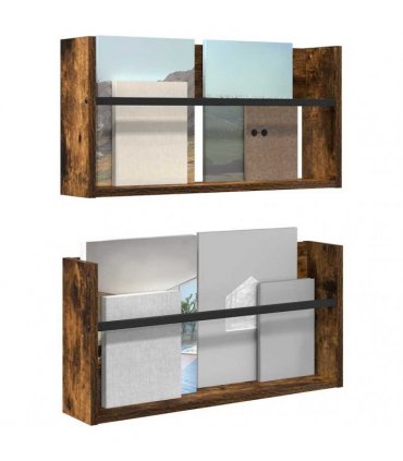 vidaXL Magazine Rack 2 pcs Smoked Oak 60 x 12 x 30 cm Engineered Wood