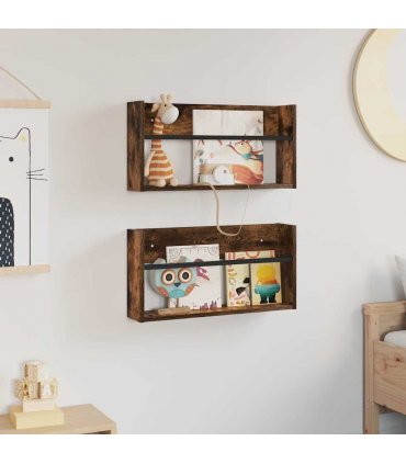 vidaXL Magazine Rack 2 pcs Smoked Oak 60 x 12 x 30 cm Engineered Wood