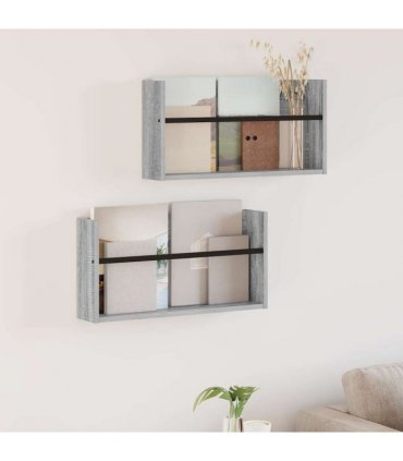 vidaXL Magazine Rack 2 pcs Grey Sonoma 60 x 12 x 30 cm Engineered Wood