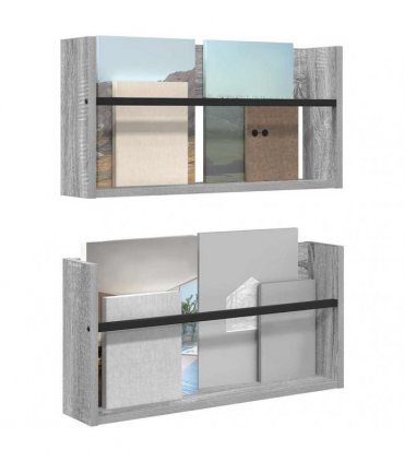 vidaXL Magazine Rack 2 pcs Grey Sonoma 60 x 12 x 30 cm Engineered Wood