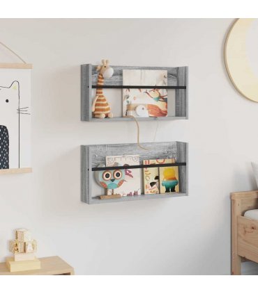vidaXL Magazine Rack 2 pcs Grey Sonoma 60 x 12 x 30 cm Engineered Wood