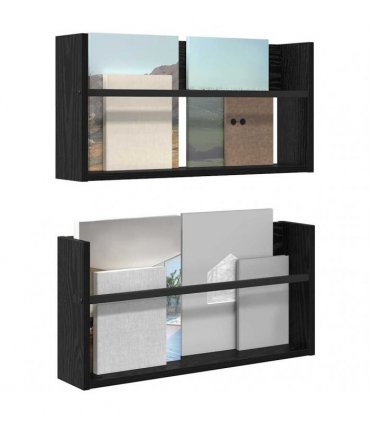 vidaXL Magazine Rack 2 pcs Black Oak 60 x 12 x 30 cm Engineered Wood