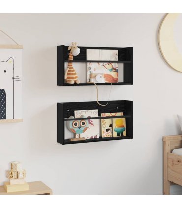 vidaXL Magazine Rack 2 pcs Black Oak 60 x 12 x 30 cm Engineered Wood