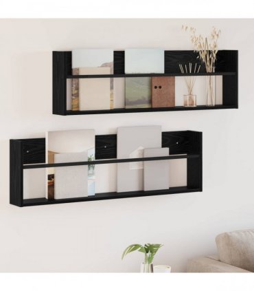 vidaXL Magazine Rack 2 pcs Black Oak 100 x 12 x 30 cm Engineered Wood