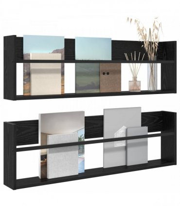 vidaXL Magazine Rack 2 pcs Black Oak 100 x 12 x 30 cm Engineered Wood