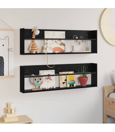 vidaXL Magazine Rack 2 pcs Black Oak 100 x 12 x 30 cm Engineered Wood