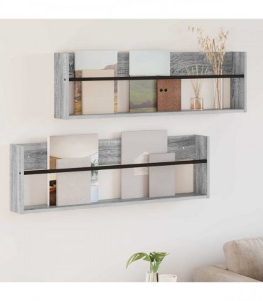 vidaXL Magazine Rack with Shelf 2 pcs Grey Sonoma 100 x 12 x 30 cm