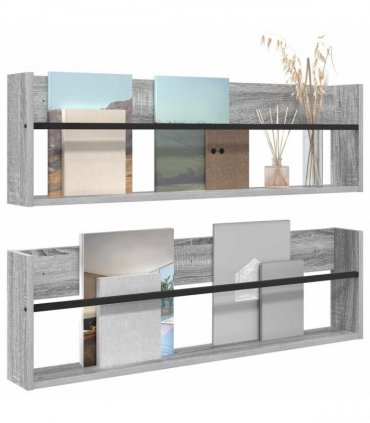vidaXL Magazine Rack with Shelf 2 pcs Grey Sonoma 100 x 12 x 30 cm