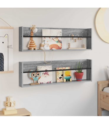 vidaXL Magazine Rack with Shelf 2 pcs Grey Sonoma 100 x 12 x 30 cm