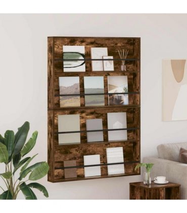vidaXL Magazine Rack 2 pcs Smoked Oak 100 x 12 x 70 cm Engineered Wood