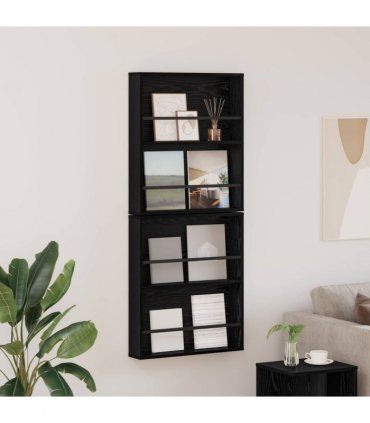vidaXL Magazine Rack 2 pcs Black Oak 60 x 12 x 70 cm Engineered Wood