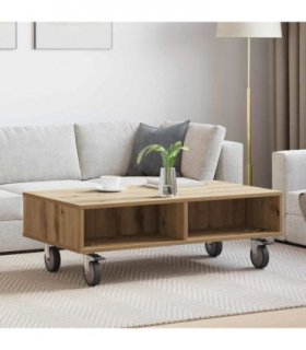 vidaXL Side Table with Wheels Artisan Oak 90 x 50 x 30 cm