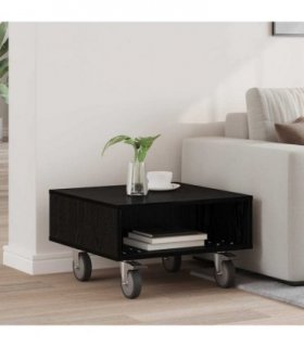 vidaXL Side Table with Wheels Black Oak 50.5 x 50 x 30 cm