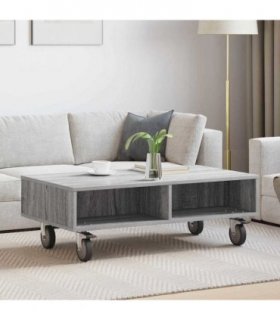 vidaXL Side Table with Wheels Grey Sonoma 90 x 50 x 30 cm