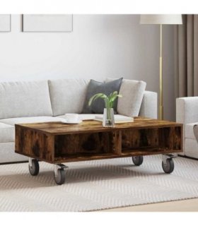 vidaXL Side Table with Wheels Smoked Oak 90 x 50 x 30 cm