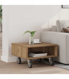 vidaXL Side Table with Wheels Artisan Oak 50.5 x 50 x 30 cm
