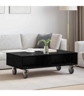vidaXL Side Table with Wheels Black Oak 90 x 50 x 30 cm