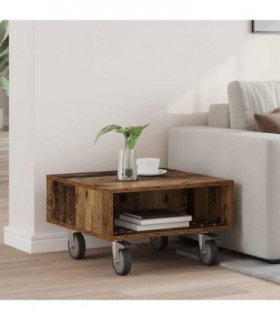 vidaXL Side Table with Wheels Old Wood 50.5 x 50 x 30 cm