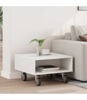 vidaXL Side Table with Wheels White 50.5 x 50 x 30 cm Engineered Wood — Size: 50 x 50 x 30 cm