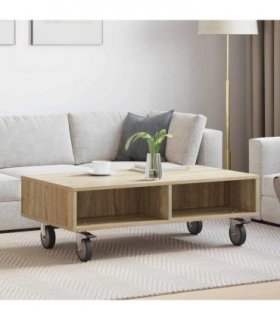 vidaXL Side Table with Wheels Sonoma Oak 90 x 50 x 30 cm