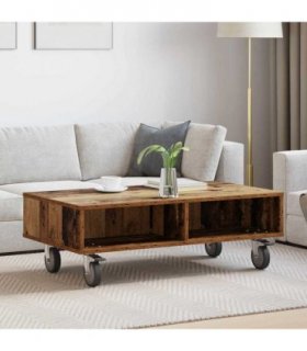 vidaXL Side Table with Wheels Old Wood 90 x 50 x 30 cm Engineered Wood