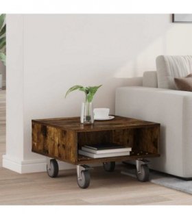 vidaXL Side Table with Wheels Smoked Oak 50.5 x 50 x 30 cm