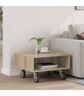 vidaXL Side Table with Wheels Sonoma Oak 50.5 x 50 x 30 cm