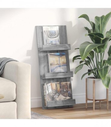 vidaXL Magazine Rack Grey Sonoma 43 x 11 x 102 cm Engineered Wood