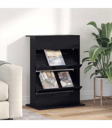 vidaXL Magazine Rack Black Oak 70 x 41 x 96 cm Engineered Wood