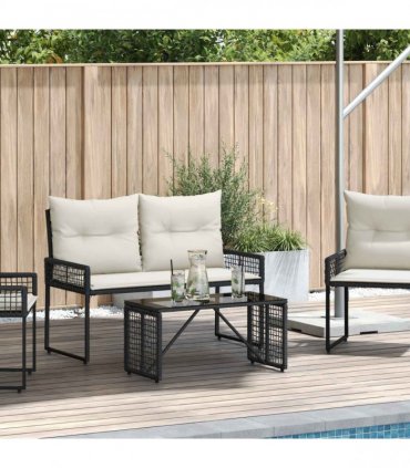 vidaXL Outdoor Table Black 80 x 40 x 40 cm PE Rattan and Glass