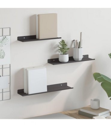 vidaXL Floating Shelf Wall-mounted 3 pcs Black 40 x 9 x 2.5 cm Steel — Size: 30/35/40 x 9 cm