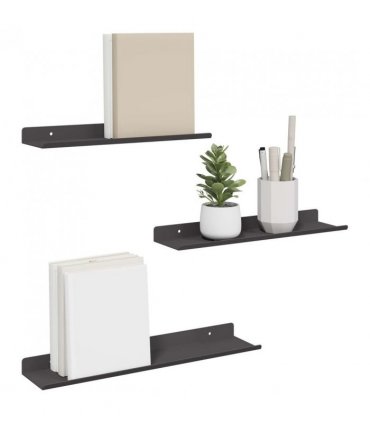 vidaXL Floating Shelf Wall-mounted 3 pcs Black 40 x 9 x 2.5 cm Steel — Size: 30/35/40 x 9 cm