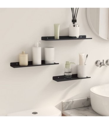 vidaXL Floating Shelf Wall-mounted 3 pcs Black 40 x 9 x 2.5 cm Steel — Size: 30/35/40 x 9 cm