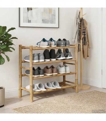 vidaXL Shoe Rack with Shelf Natural 68 x 28 x 63 cm Bamboo — Size: 4 tires