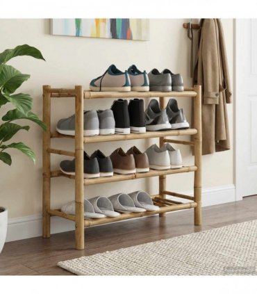 vidaXL Shoe Rack with Shelf Natural 68 x 28 x 63 cm Bamboo — Size: 4 tires