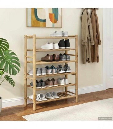 vidaXL Shoe Rack with Shelf Natural 68 x 28 x 96 cm Bamboo — Size: 6 tires