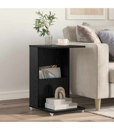 vidaXL Side Table with Wheel Black Oak 40 x 35 x 60 cm Engineered Wood