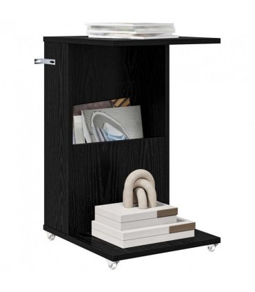 vidaXL Side Table with Wheel Black Oak 40 x 35 x 60 cm Engineered Wood