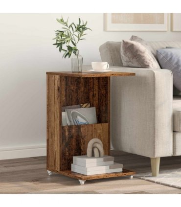 vidaXL Side Table with Wheel Old Wood 40 x 35 x 60 cm Engineered Wood