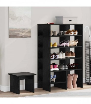 vidaXL Shoe Cabinet with Shelf 2 pcs Black Oak Engineered Wood
