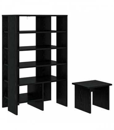 vidaXL Shoe Cabinet with Shelf 2 pcs Black Oak Engineered Wood