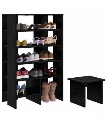 vidaXL Shoe Cabinet with Shelf 2 pcs Black Oak Engineered Wood