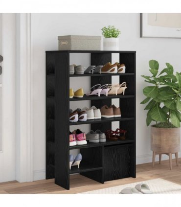 vidaXL Shoe Cabinet with Shelf 2 pcs Black Oak Engineered Wood