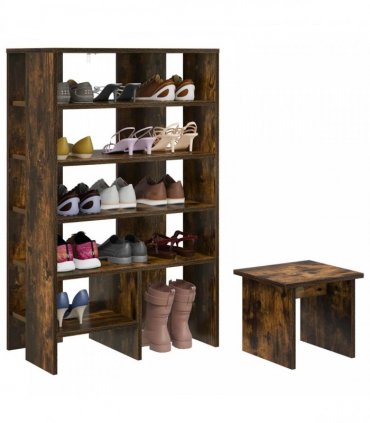 vidaXL Shoe Cabinet with Shelf 2 pcs Smoked Oak Engineered Wood